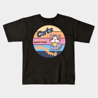 Cats coffee weekend Cute Design V1 Kids T-Shirt